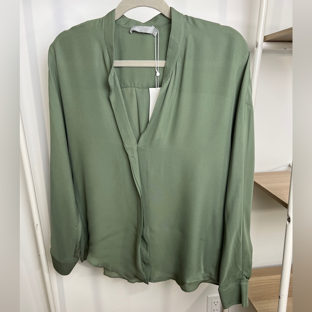 BRAND NEW Vince olive green long sleeve blouse, size S